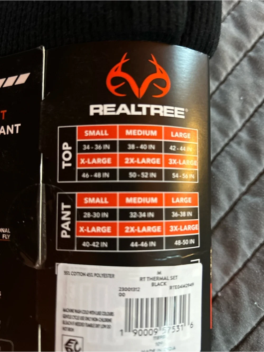 Realtree Black Waffle Thermal set